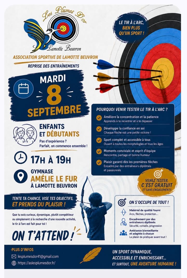 Reprise de nos cours le Mardi 8 septembre. Venez nous rencontrer au Forum des associations le vendredi 4 et samedi 5 sep…
